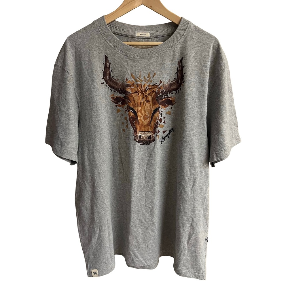 Kingsley Heath Mens XXL Gray Muscle Fit Geometric Nguni Bull Graphic T-Shirt